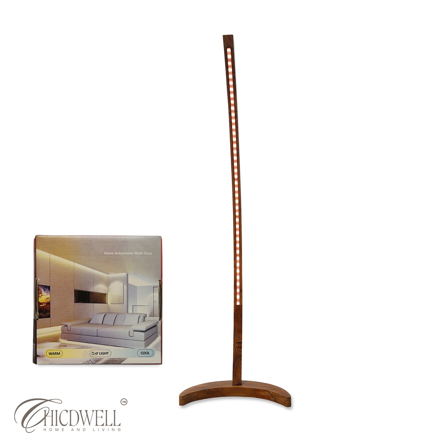 Sora Arc Lamp Smart Solid Teak Floor Lamp with App Control