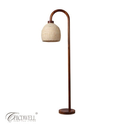 Nami Cane lamp Handcrafted Teak Floor Lamp with Woven Cane Shade