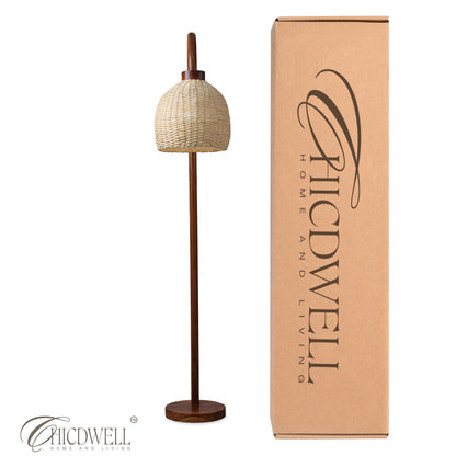 Nami Cane lamp Handcrafted Teak Floor Lamp with Woven Cane Shade