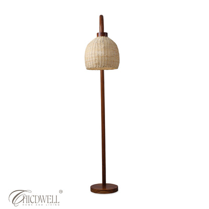 Nami Cane lamp Handcrafted Teak Floor Lamp with Woven Cane Shade