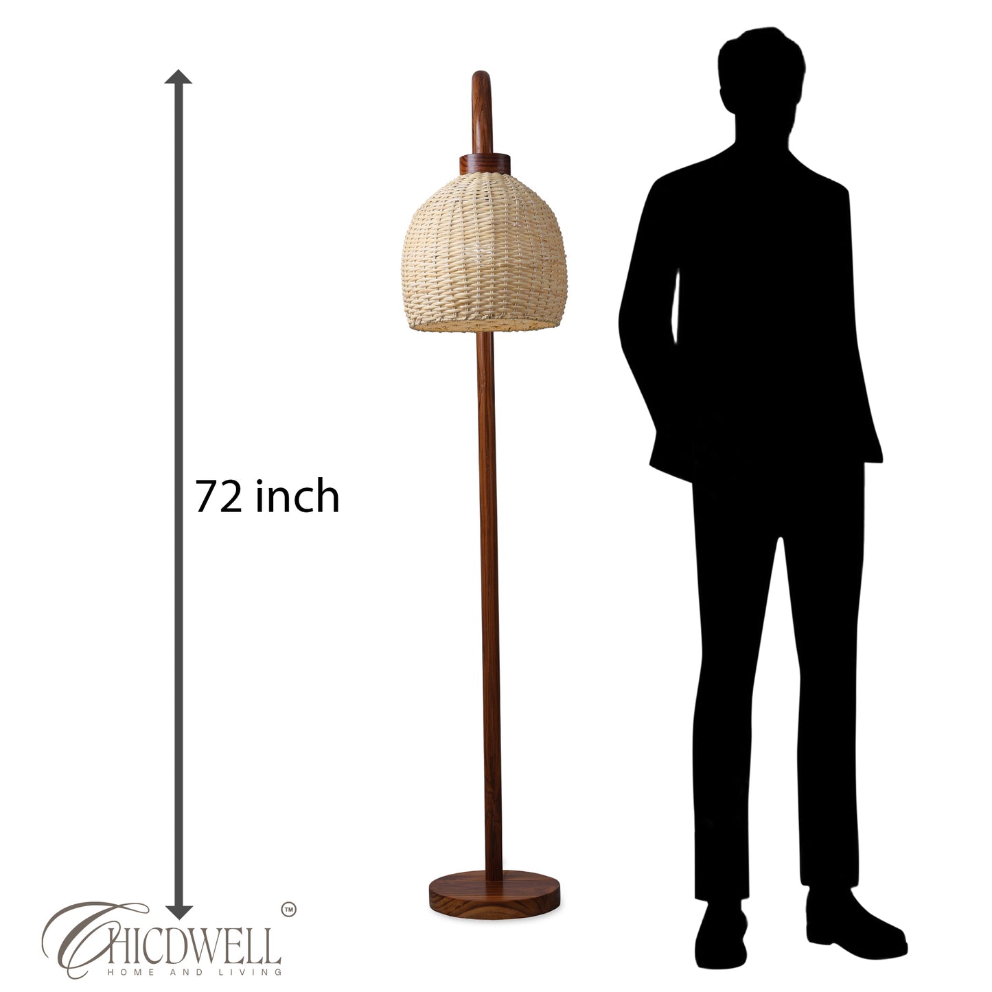 Nami Cane lamp Handcrafted Teak Floor Lamp with Woven Cane Shade