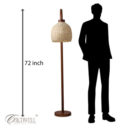 Nami Cane lamp Handcrafted Teak Floor Lamp with Woven Cane Shade