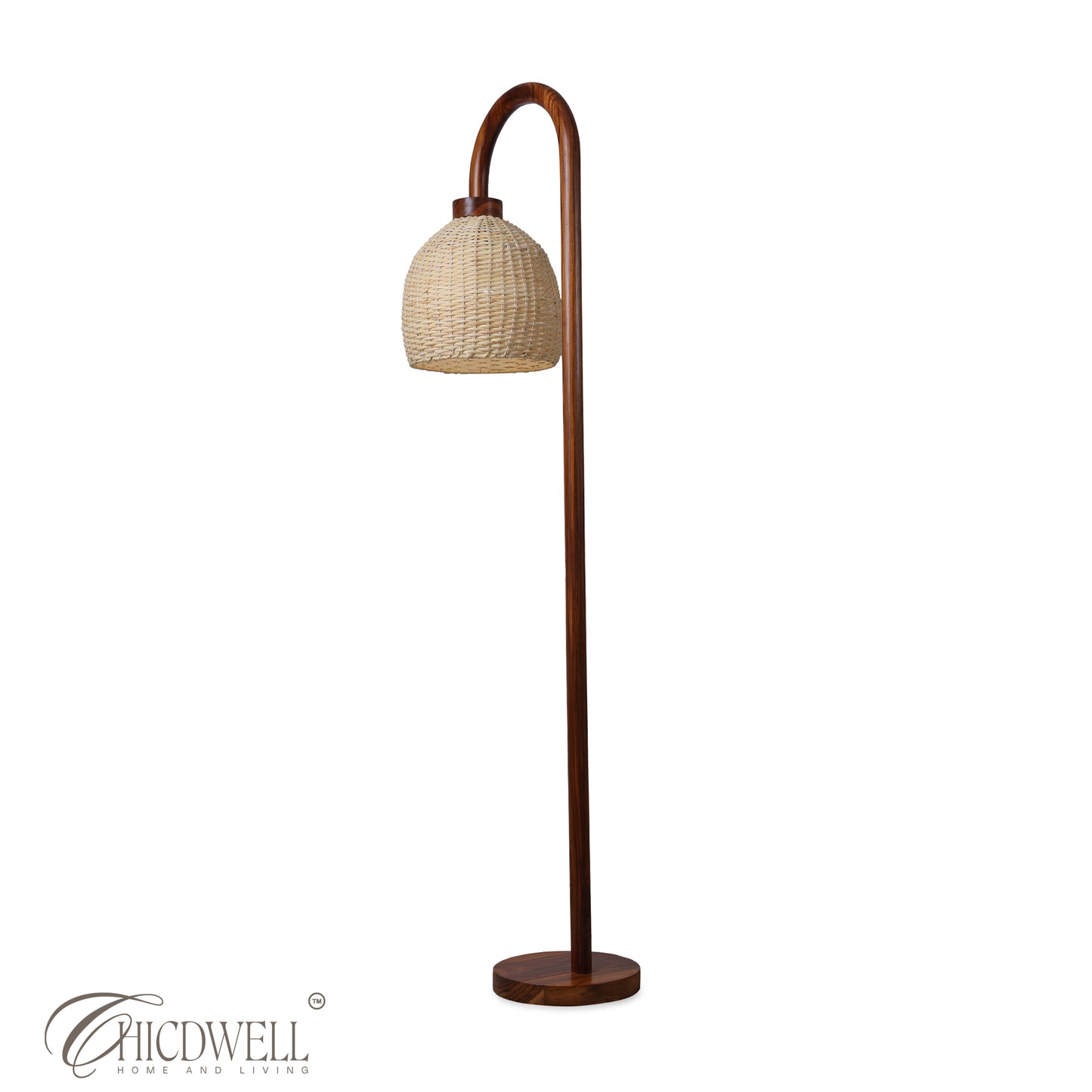 Nami Cane lamp Handcrafted Teak Floor Lamp with Woven Cane Shade