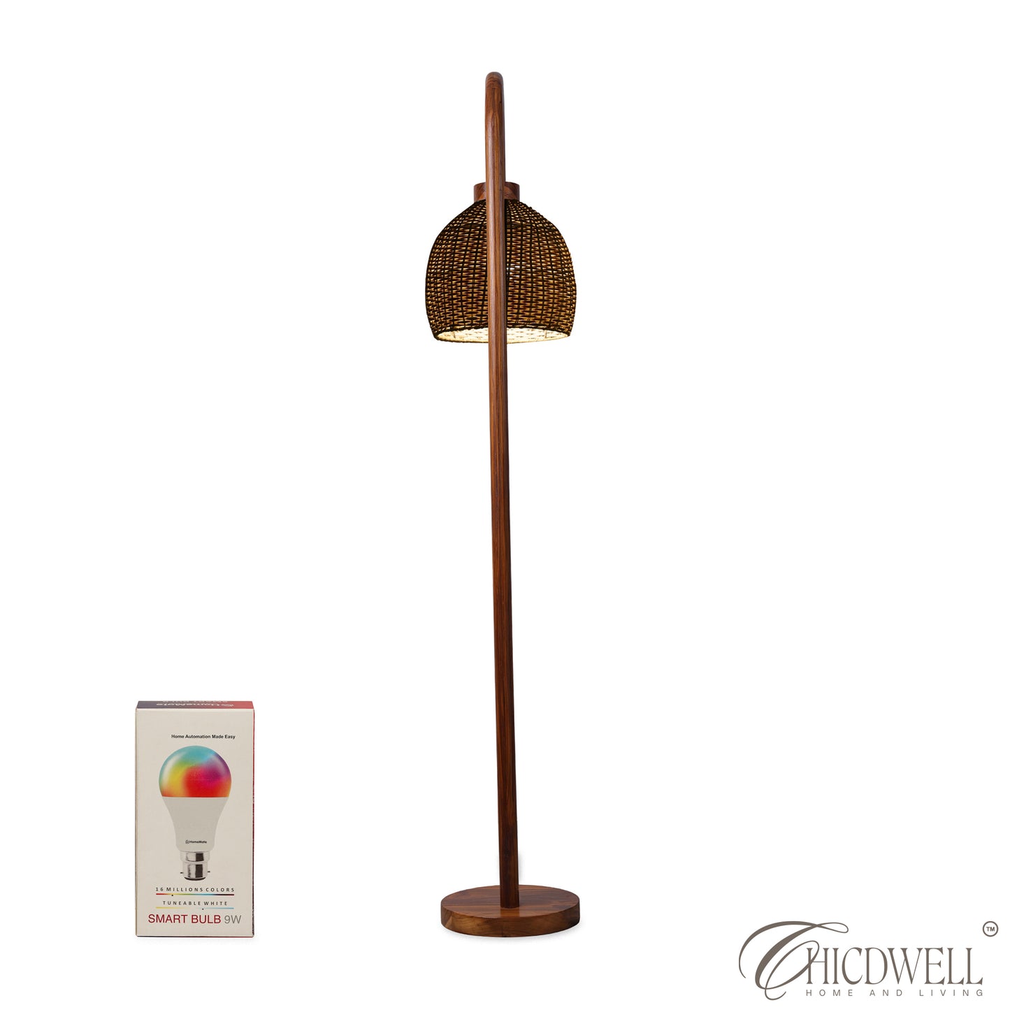Nami Cane lamp Handcrafted Teak Floor Lamp with Woven Cane Shade