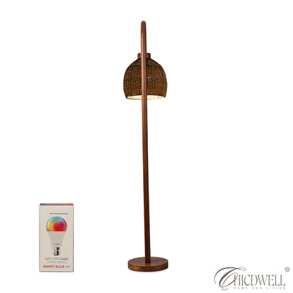 Nami Cane lamp Handcrafted Teak Floor Lamp with Woven Cane Shade