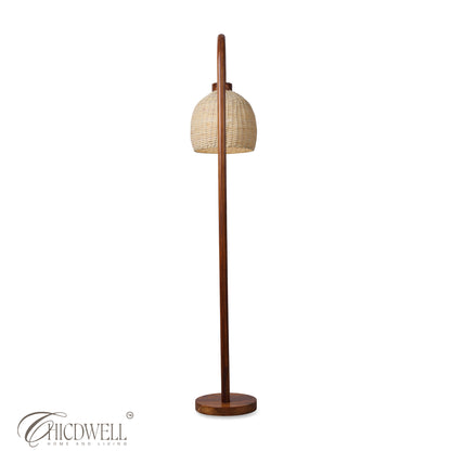 Nami Cane lamp Handcrafted Teak Floor Lamp with Woven Cane Shade