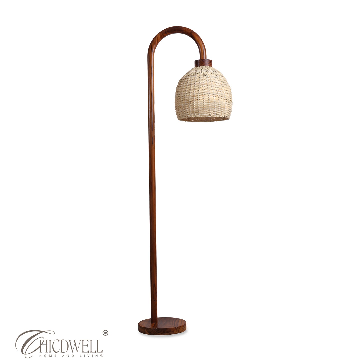 Nami Cane lamp Handcrafted Teak Floor Lamp with Woven Cane Shade
